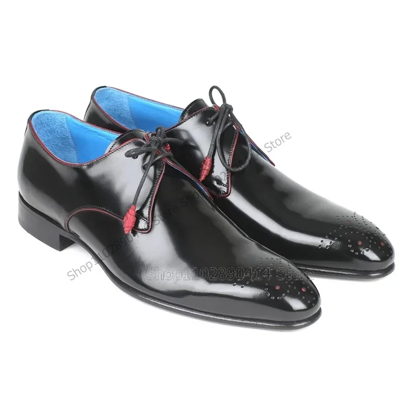 

Black Breathable Square Toe Strappy Men Derby Shoes Fashion Lace Up Men Shoes Luxurious Handcraft Party Office Men Dress Shoes