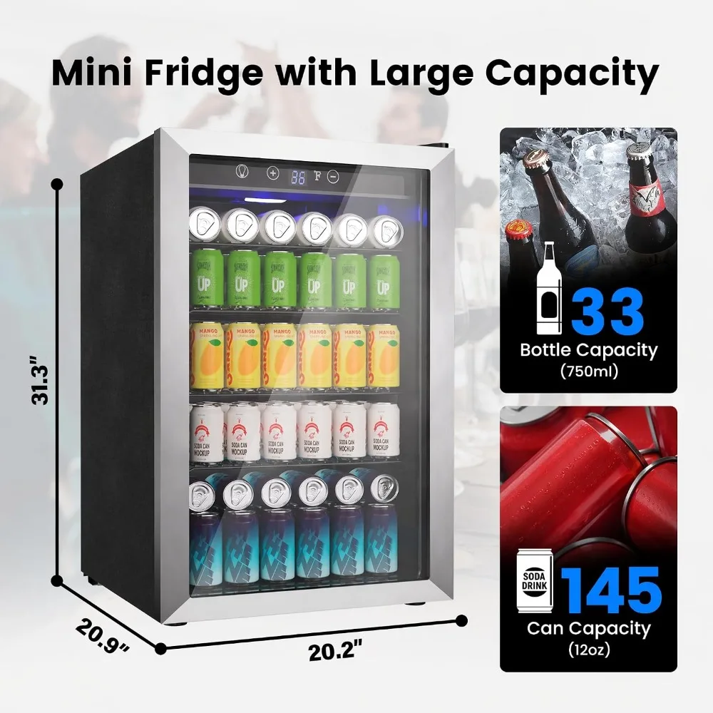 4.5 Cu.Ft Beverage Refrigerator, 145 Can Mini Fridge, Silver
