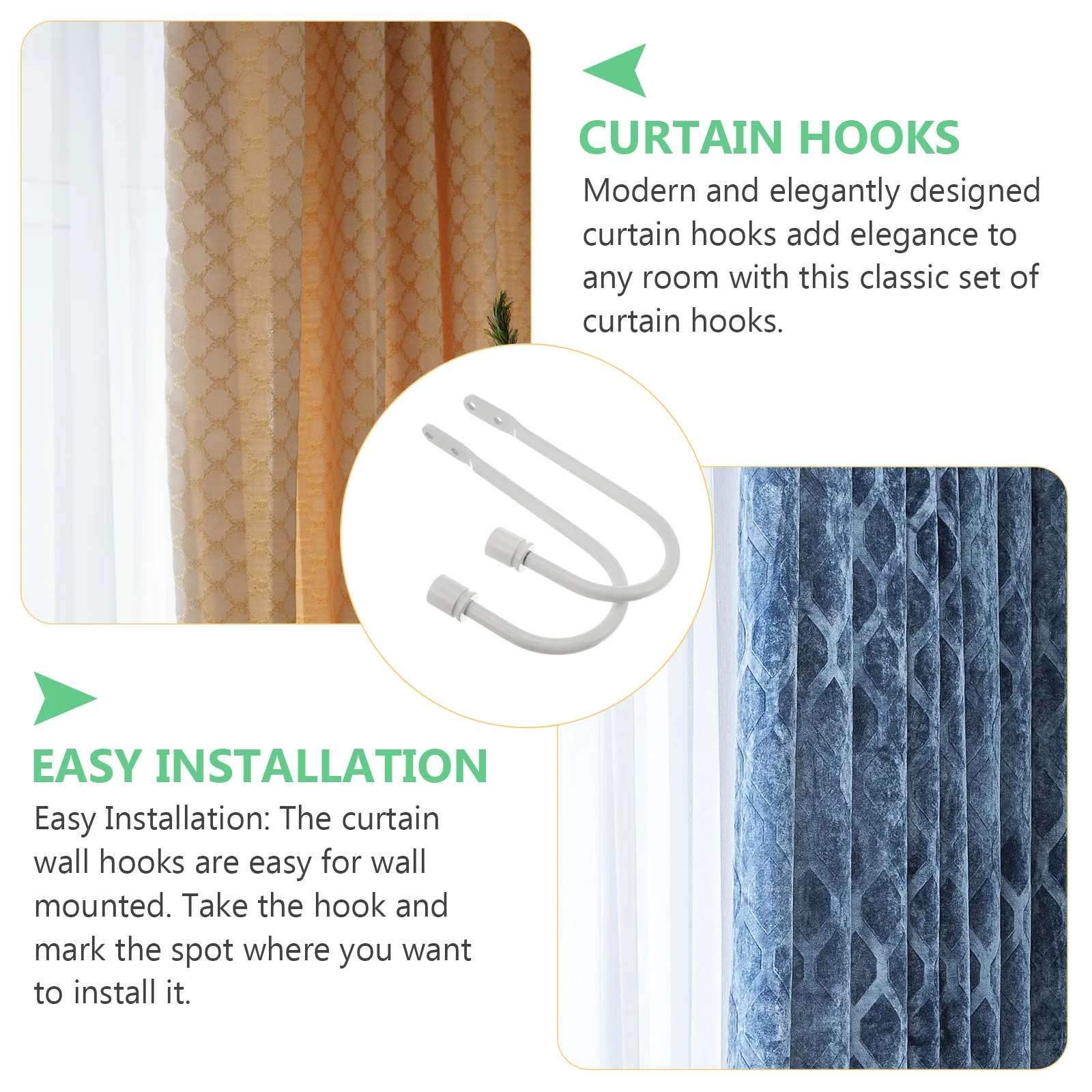 

Wall Mounted U Shaped Curtain Holders Hooks Decor Curtain Accessories