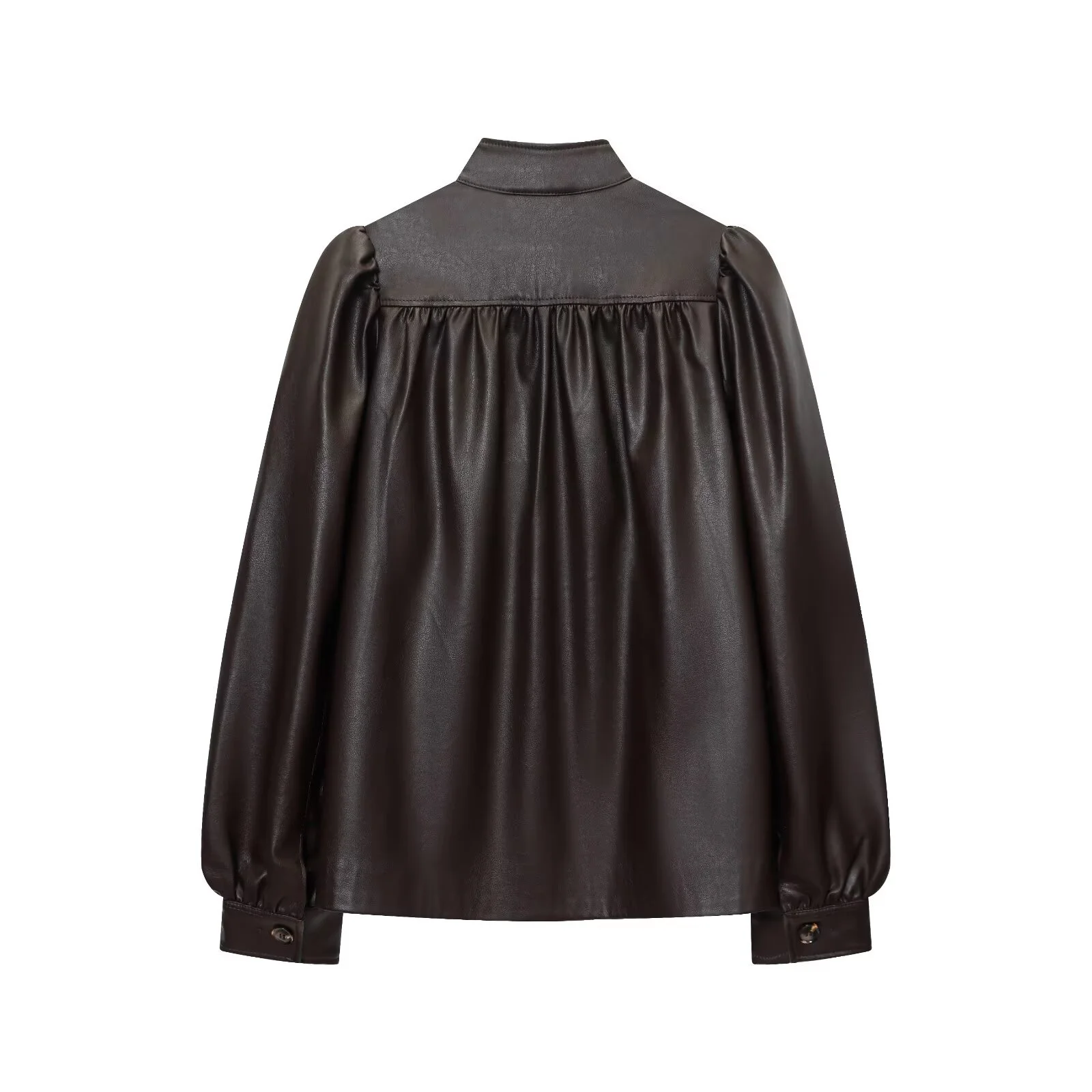 2025 Winter New Women's Loose Casual Fashion Simple Coated Single-Breasted Coat with Pleated Leather Jacket