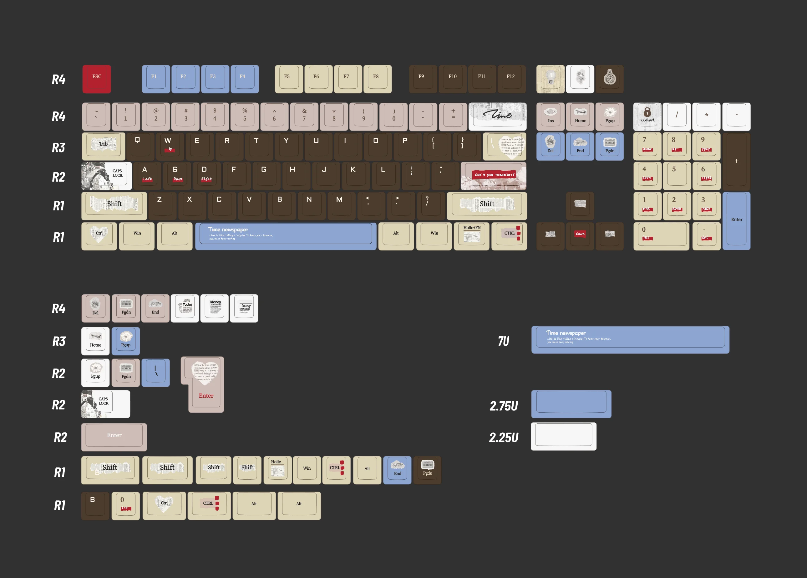 Tempo jornal Retro Dark Brown Keycaps, Chery Pbt Keycaps com Vintage Feel, inclui "L" entrar chave, 137 chaves