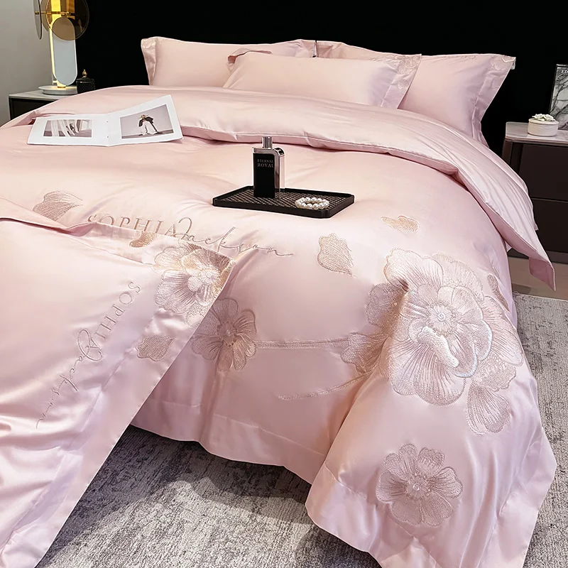 4-Piece Reversible Queen Size 100% Cotton Comforter Bedding Sets 200TC Embroidered Deta Sheet Pillowcase & Duvet Cover