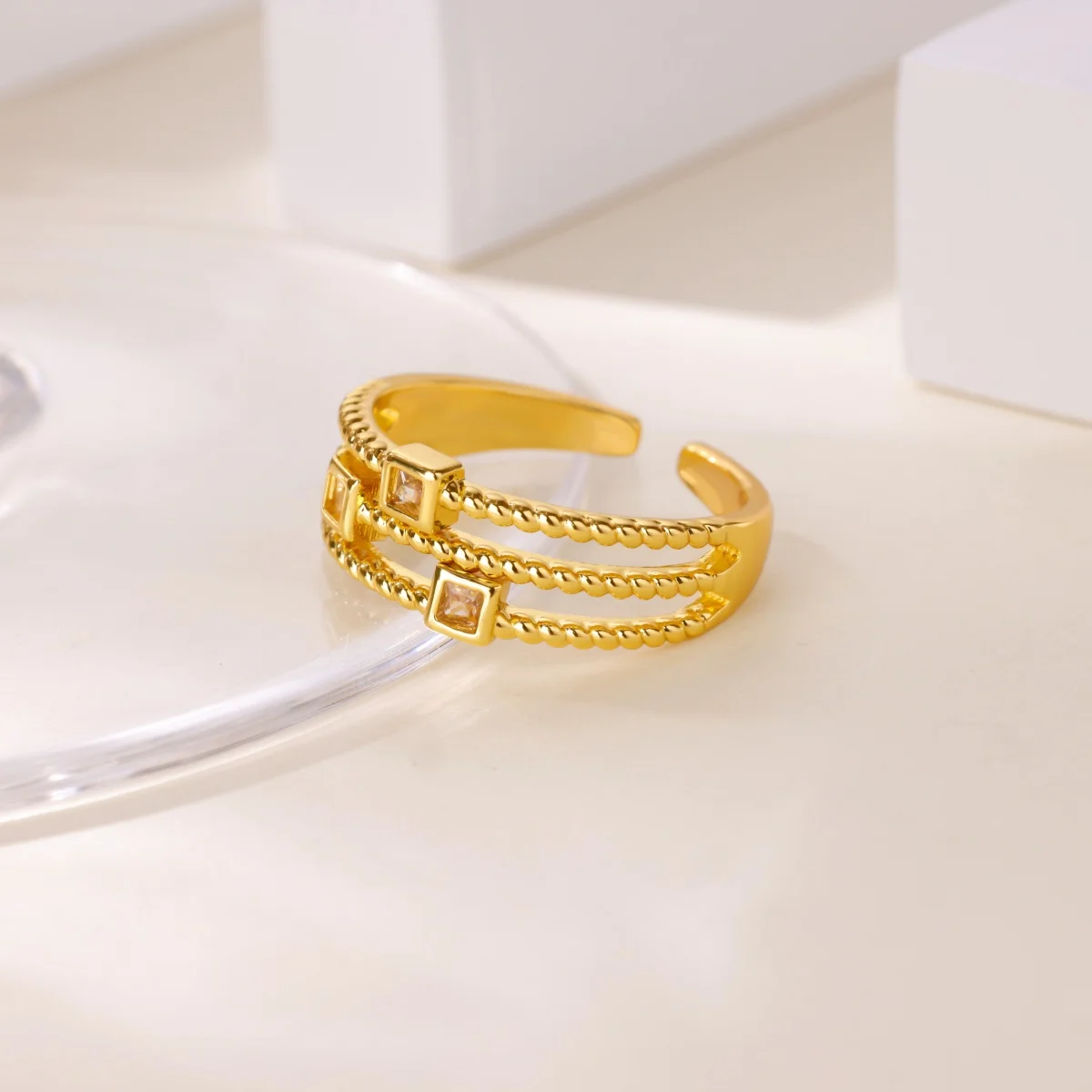 الفاخرة الزركون البرسيم الفولاذ المقاوم للصدأ خواتم للنساء الذهب اللون قابل للتعديل سحر البنصر لا تتلاشى مجوهرات هدية عيد ميلاد #3