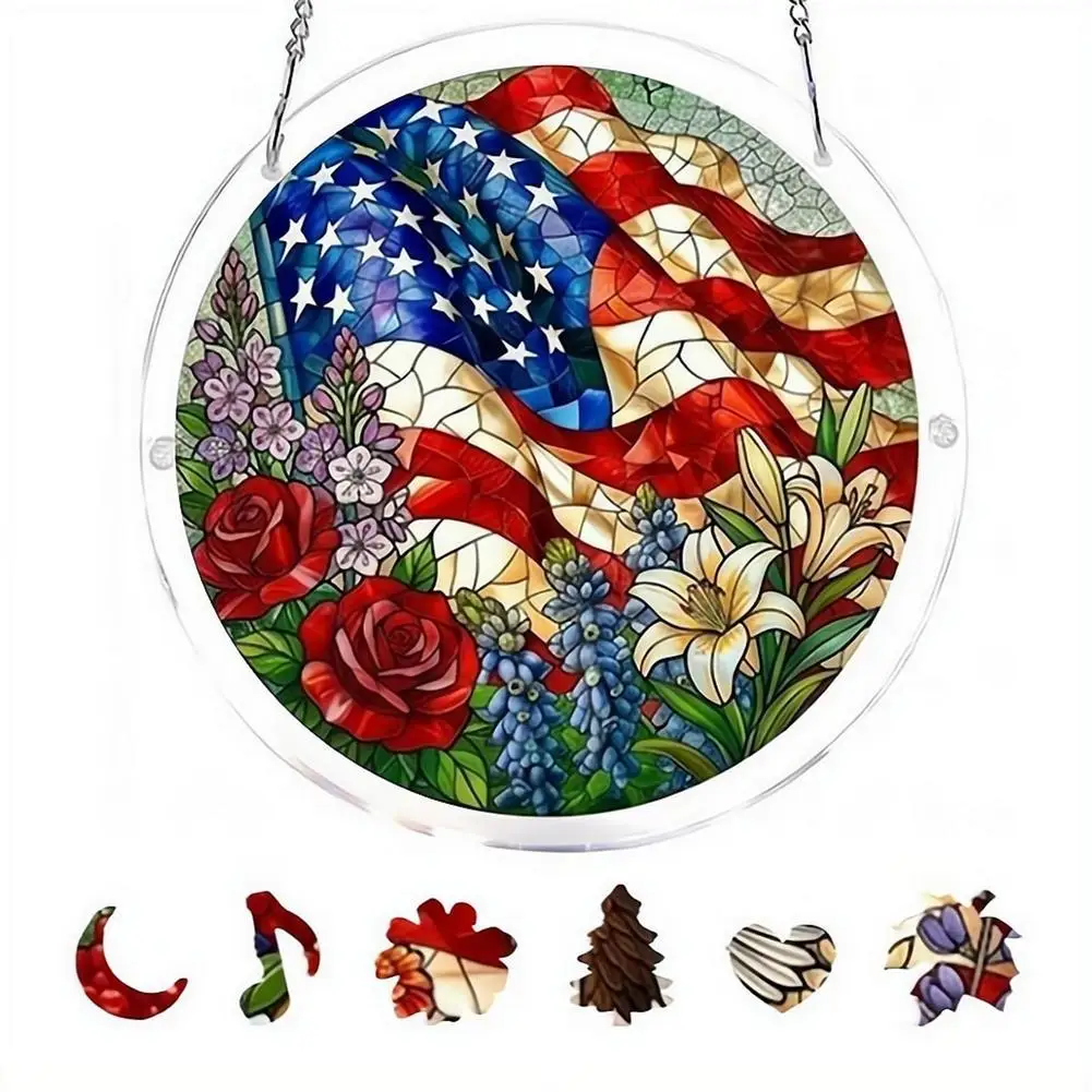 Acrylic Jigsaw Puzzle Suncatcher Window Hanging Kit, 250 Anniversary USA Merchandise Gift Patriotic Stained Glass Suncatcher DIY