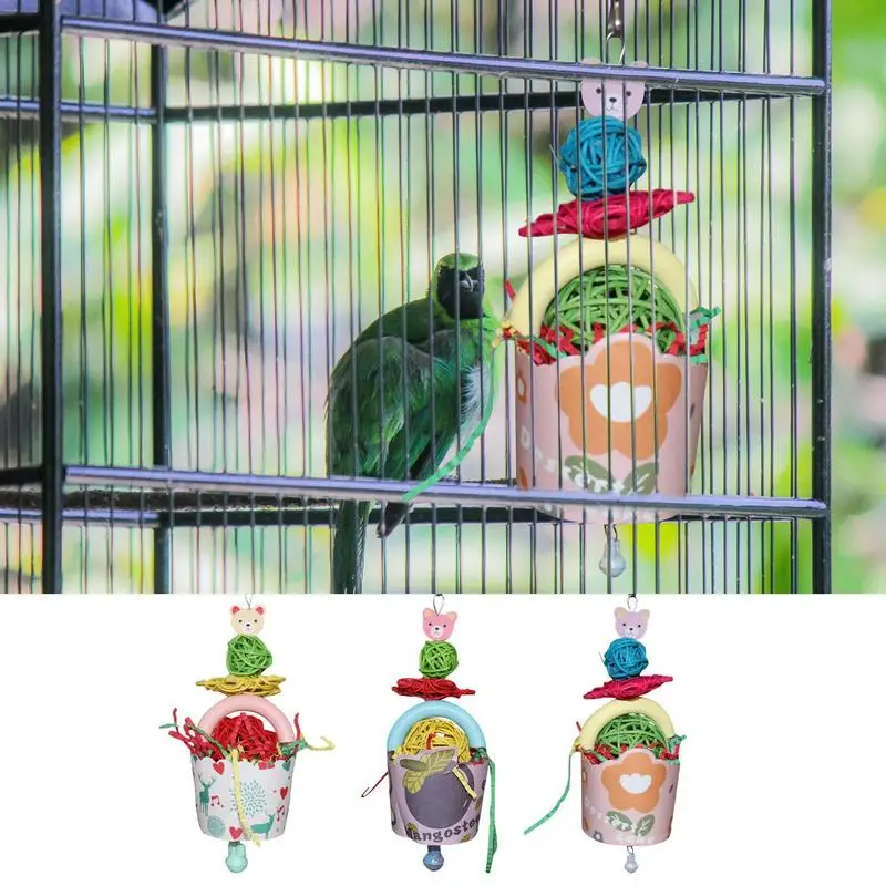 Bird Paper Bucket Toys Bird Foraging Chew Toys Parakeet Cage Chewers Bird Cage Fun Parrot Shredding Toy Bite Toy For Cockatoos