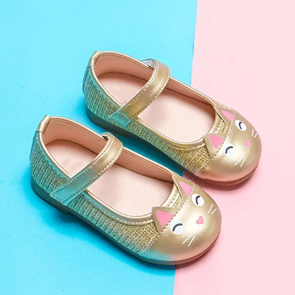 زوج واحد من أحذية الأطفال بتصميم قطة قابلة للتنفس أحذية الأطفال الصغار أحذية ترفيهية للفتيات الصغيرات (مقاس ذهبي 22)