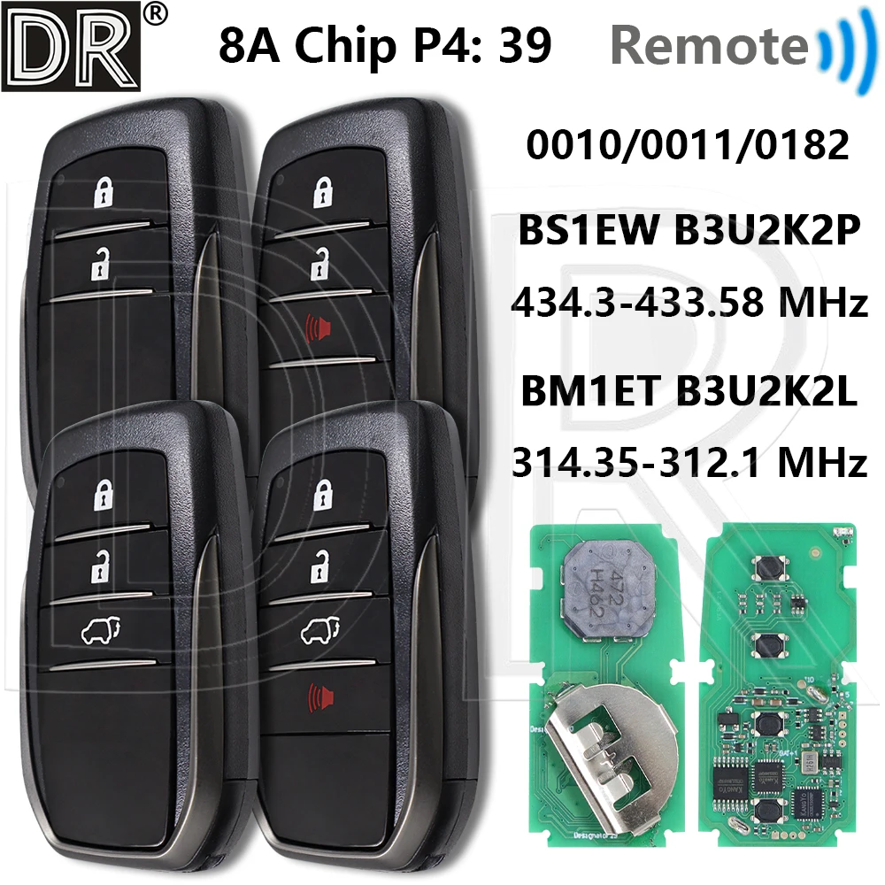 Great 314/312MHz 0010/0011/0182 BM1ET B3U2K2L BS1EW B3U2K2P 434/433MHz Car Key For Toyota Fortuner Innova Hilux SW 2015-2023