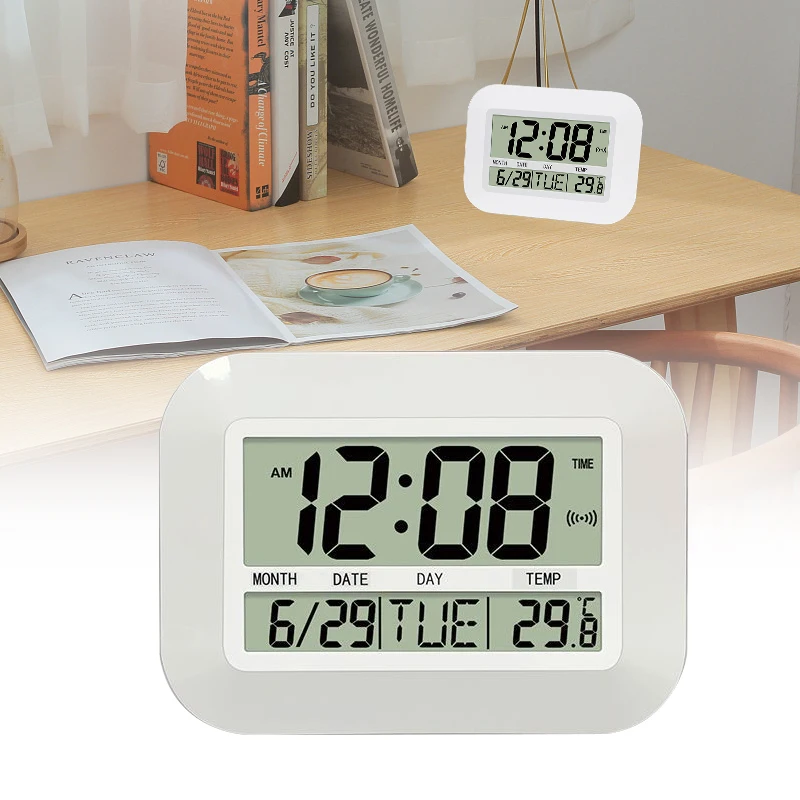 

NEW Large LCD Digital Display Silent Wall Desk Clock With Temperature Date For Home Living Room Shop School Office Hotel Hall