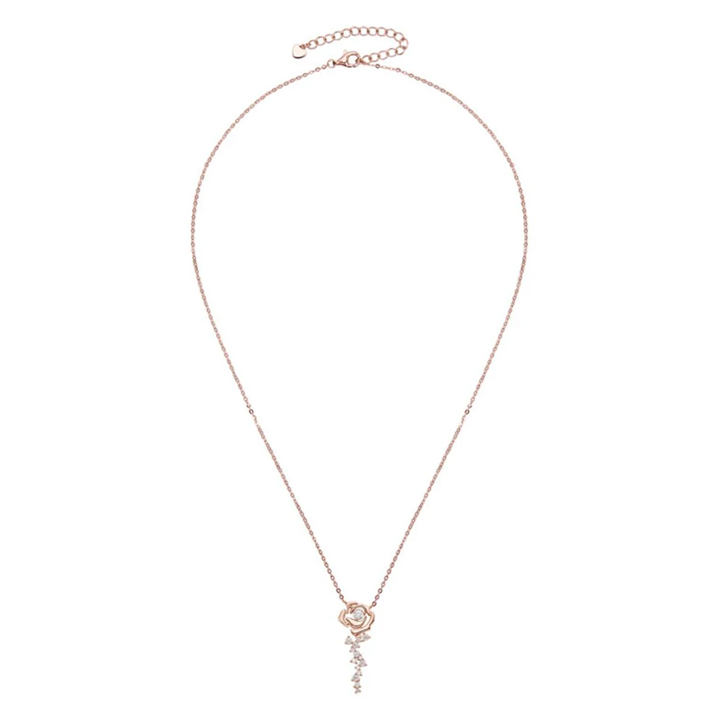 Rosé Vergulde Moissanite Ketting Gecertificeerd Origineel 925 Zilver Rose Bloem Diamant Choker Ketting Voor Vrouwen Sieraden Cadeau Gra