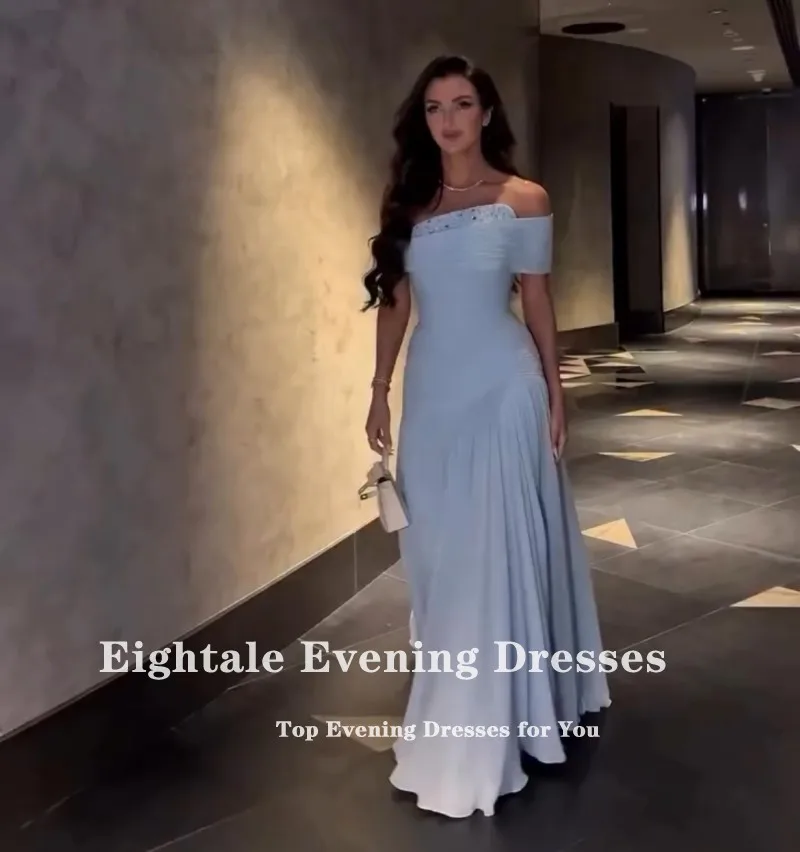 Eightale abito da sera arabo monospalla pieghe in rilievo chiffon personalizzato blu lunghezza pavimento sirena abito da ballo di fine anno