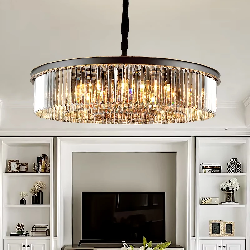 

American Style Led Pendant Light For Home Decoration Smoke Gray Crystal Living Room Bedroom Villa Dining Room Lighting Fixtures
