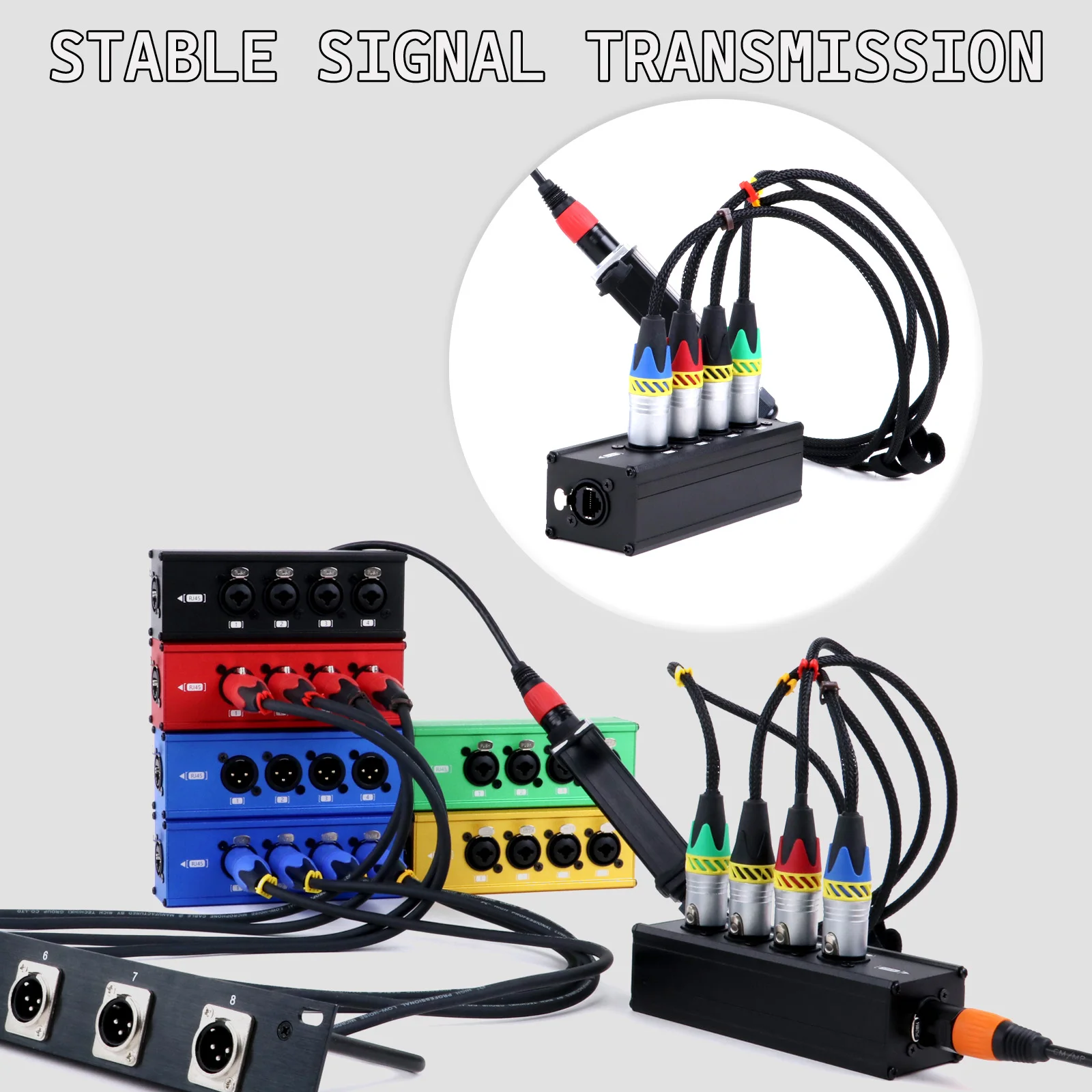 1pc RJ45 CAT5 Ethercon to 4 Channel 3Pin XLR Audio/DMX over Network Cable Extender for Stage Sound Lighting and Recording Studio
