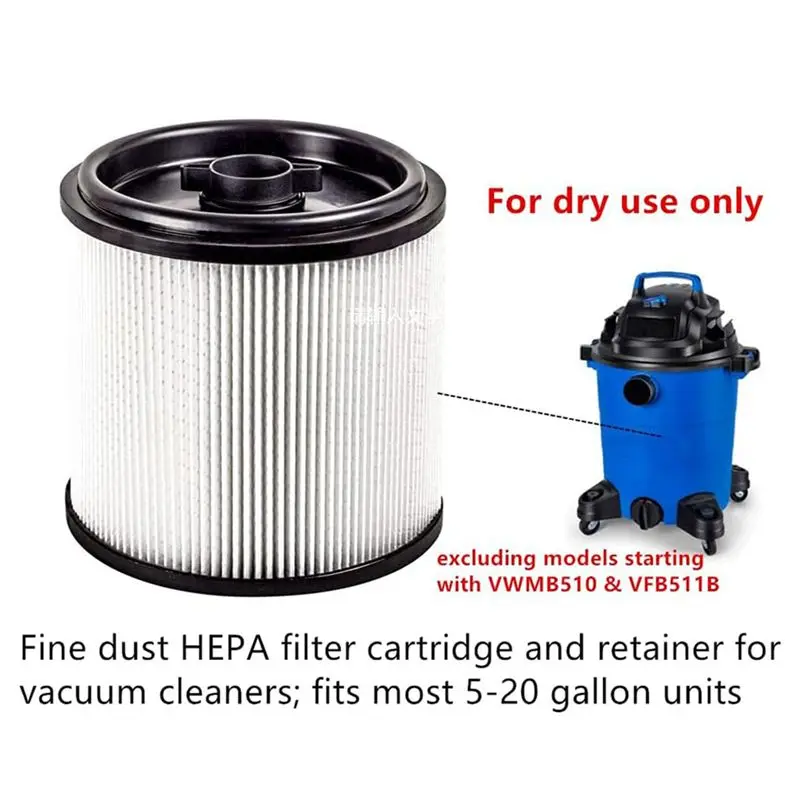 ABUD 2 Set Replacement for Vacmaster VCFH HEPA Fine Dust Cartridge Filter & Retainer, for 5-20 Gallon Vacuum Cleaners, Allergen