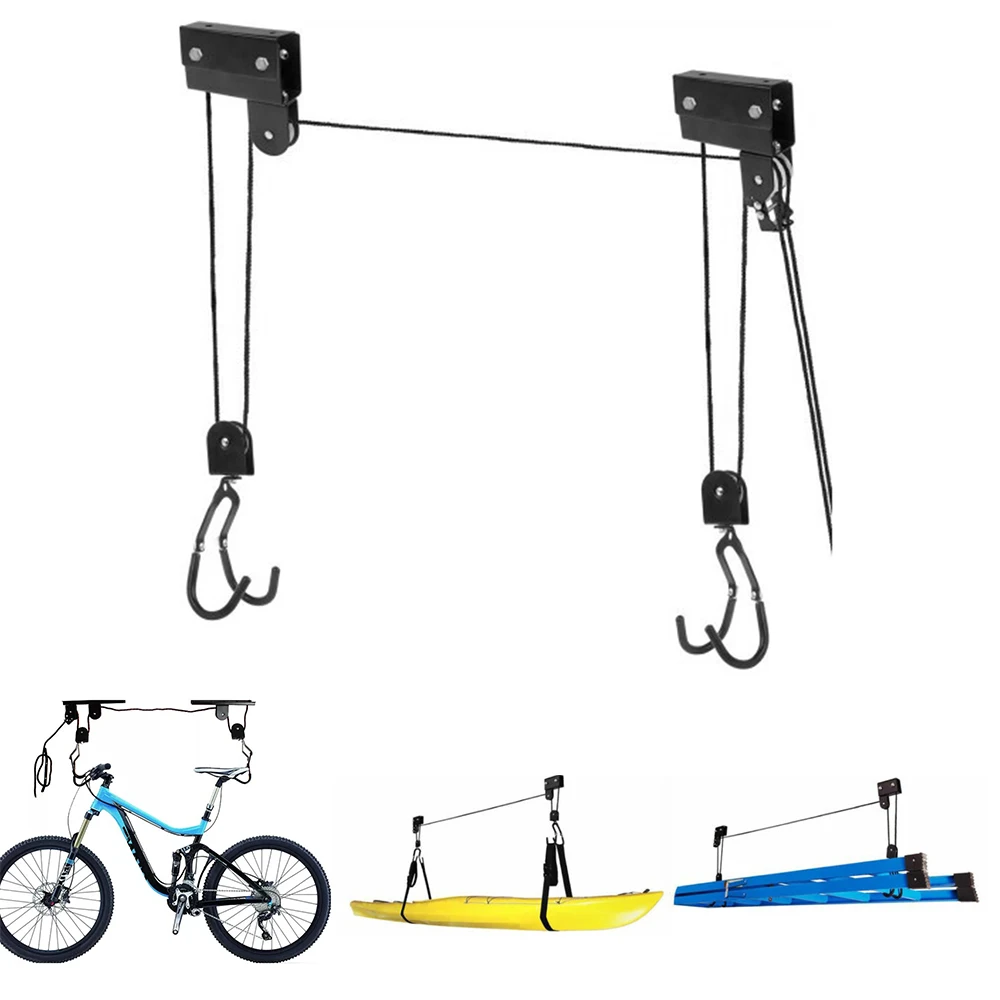 Bicycle Hoist Garage Storage Bike Lift Pulley System with 60kg Bearing Overhead Bike Rack Heavy Duty Ceiling Bicycle Hanger