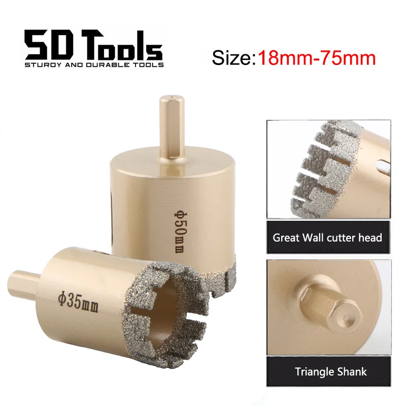 

Brazed Diamond Core Dry Drill Bit 18-75mm Triangle Shank Hole Saw Cutter For Ceramic Tile Granite Marble Stone Hole Opener Tools