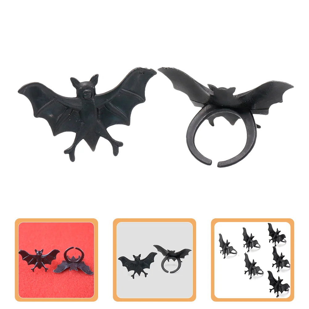 50 Pcs Black Bat Ring Halloween Rings For Kids Party Favors Toys Decor Horror Artificial