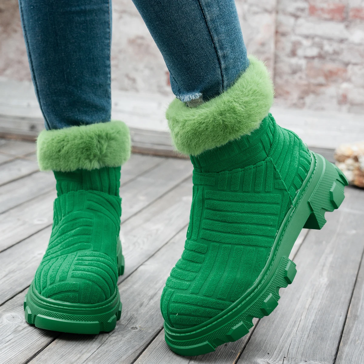 Botines con plataforma para mujer, botas cálidas, color verde, modernas, para ocio al aire libre, invierno, 2024