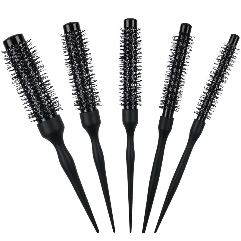 1PC Schwarz Runde Barrel Haar Kamm Haar Styling Haar Pinsel Nylon Kamm Zylinder Lockiges Haar Kamm Aluminium Rohr Salon werkzeug – Detail 2