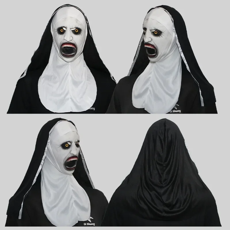 2025 New Nun Costume Women Men Halloween Long Robes The Conjuring Black Outfit Masks Horror Ghost Cosplay Costum abc