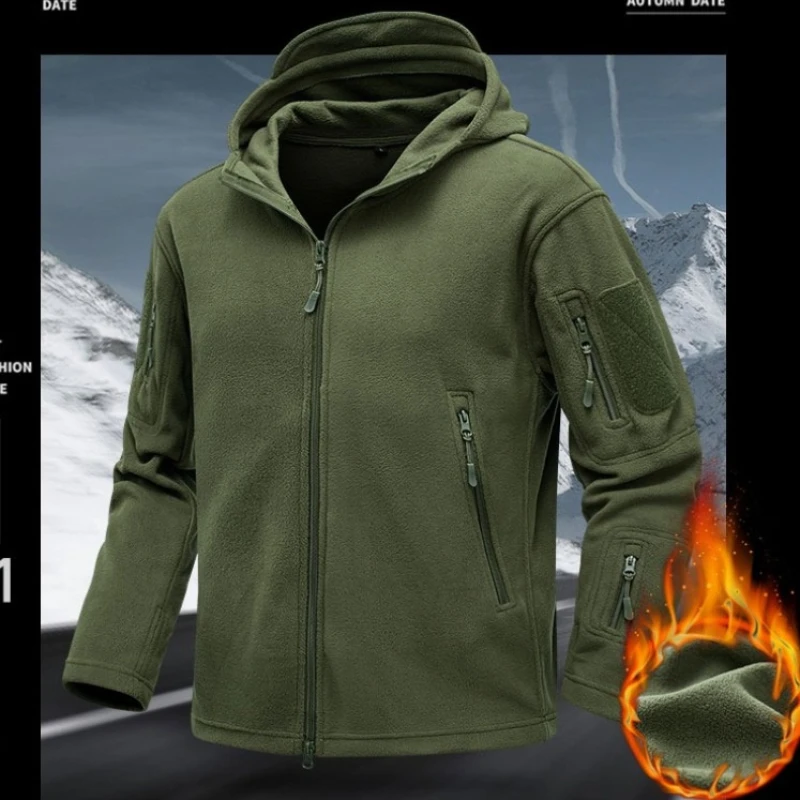 

Winter Thermal Fleece Tactical Jacket Men Thicken Hunting Hiking Outdoors Sports Hooded Coat Militar Outdoor Army Jackets S-2XL