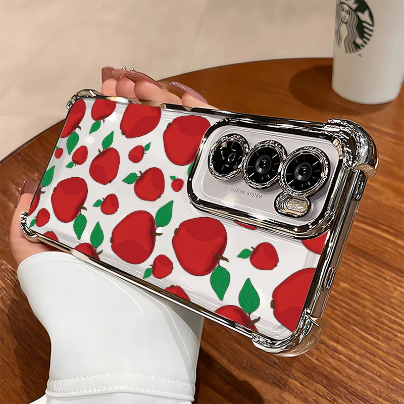 Funda de silicona transparente para teléfono Motorola Edge 70 60 50 Fusion Moto G06 G77 G60 G40 G24, funda con estampado de manzanas Frutis a la moda