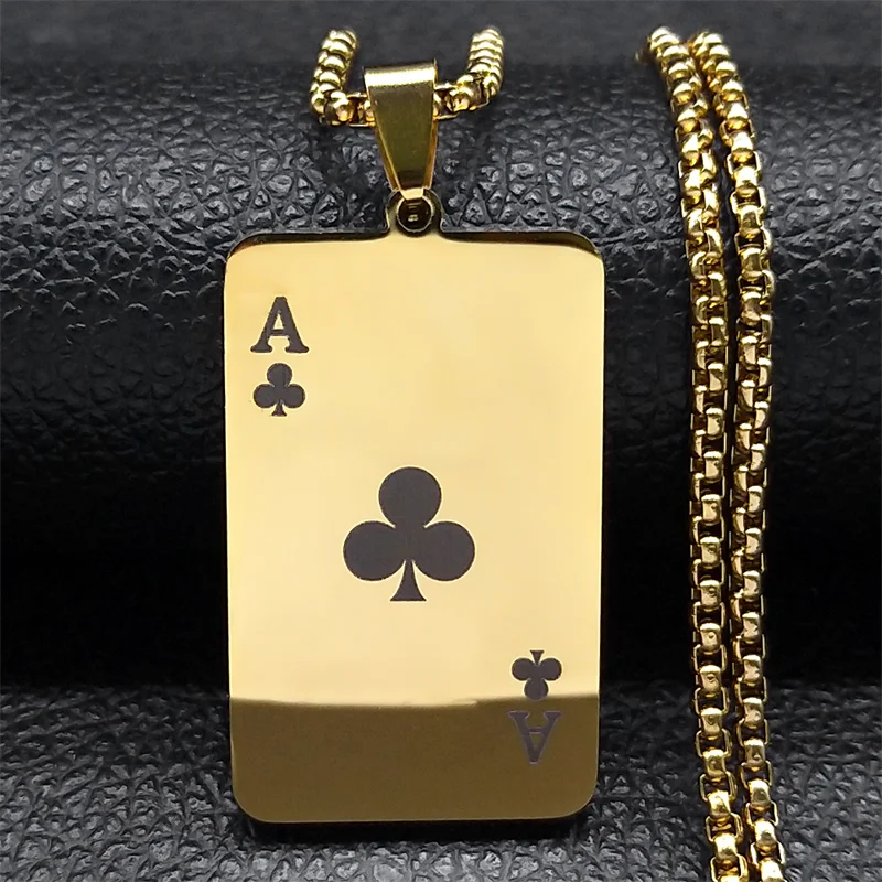 Punk Poker Pflaume Blüte eine Anhänger Halskette für Frauen/Männer Edelstahl Gold Farbe HipHop Spielkarte Kette Schmuck NZZZ130-2 – Detail 10