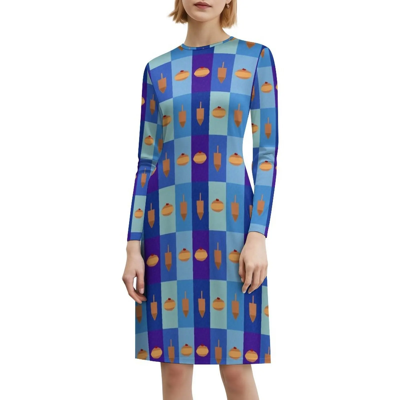 فستان D&D-Dougnuts and Dreidels الأزرق الشبكي للنساء للحفلات الأنيقة على شكل حرف A مع خيارات قصيرة/طويلة/بدون أكمام يهودية يهودية #6