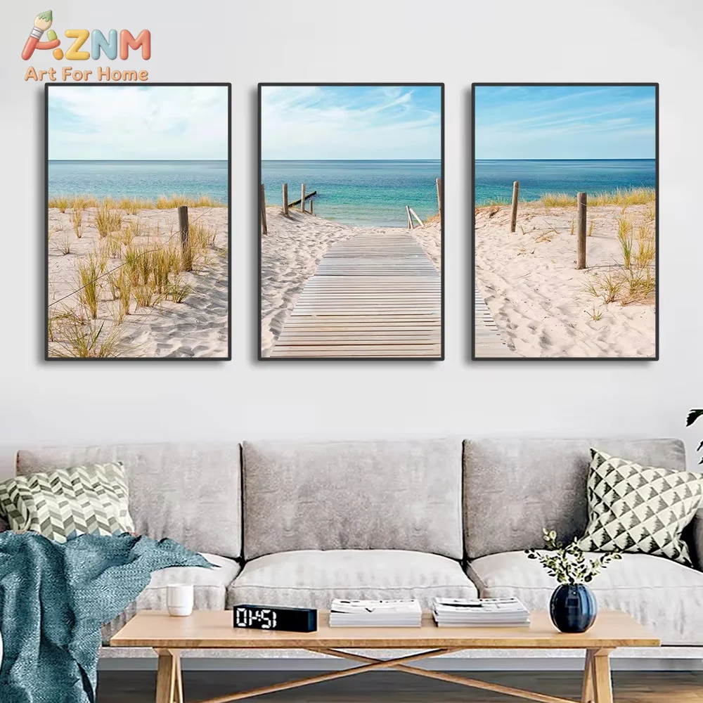 3-teiliges Modernes Meeresblick-Leinwandbild, Strand-Wandkunst-Poster für Sommerliche Wohnzimmer-Dekoration