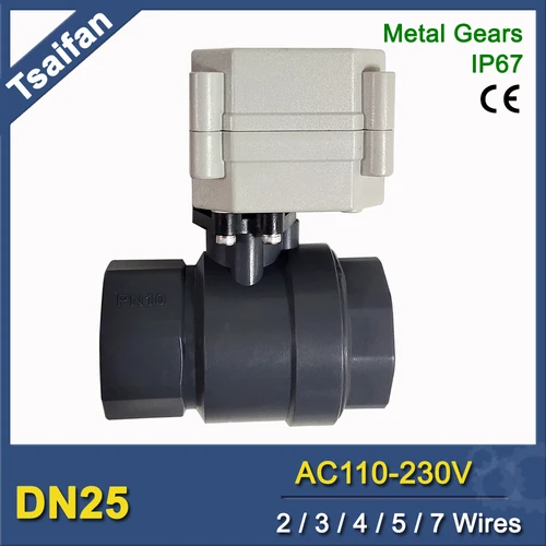 Imagen 2 del producto Válvula de bola accionada eléctrica DN25, válvula de agua de control de motor de 1 pulgada PVC, válvula de control eléctrica de engranajes metálicos de 110V 220V IP67,CE