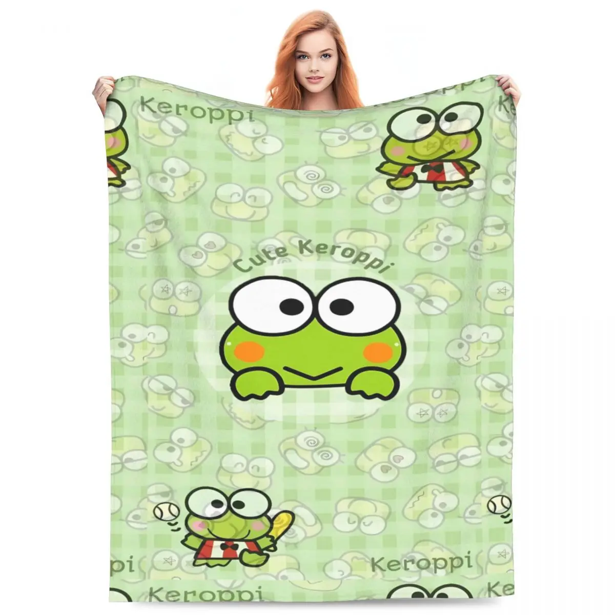 Keroppi Flannel Blanket Super Soft Throw Blanket for Bedroom Decorative Graphic Bedspread Sofa Bed Cover