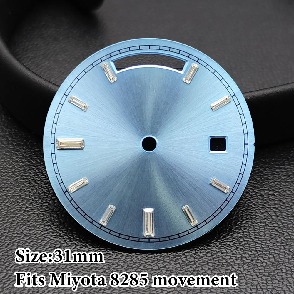 31mm Dial Day And Date Arab Sunray Dial Blue-green Luminous For Miyota 8285 Movement High Quality Watch Modification Accessories