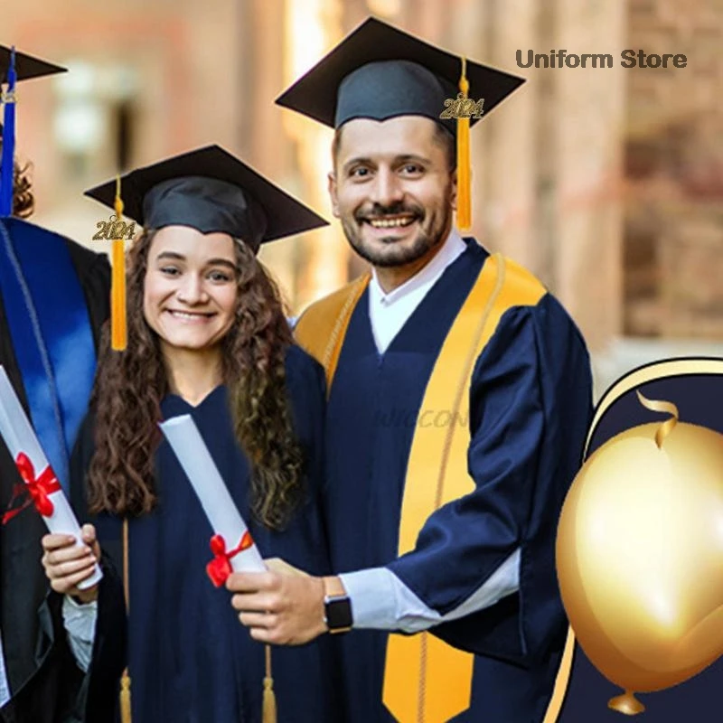 Uniforme de remise des diplômes avec pompon, quel que soit le collège, ensemble d'étoles, sceau 2024, style européen et américain, licence