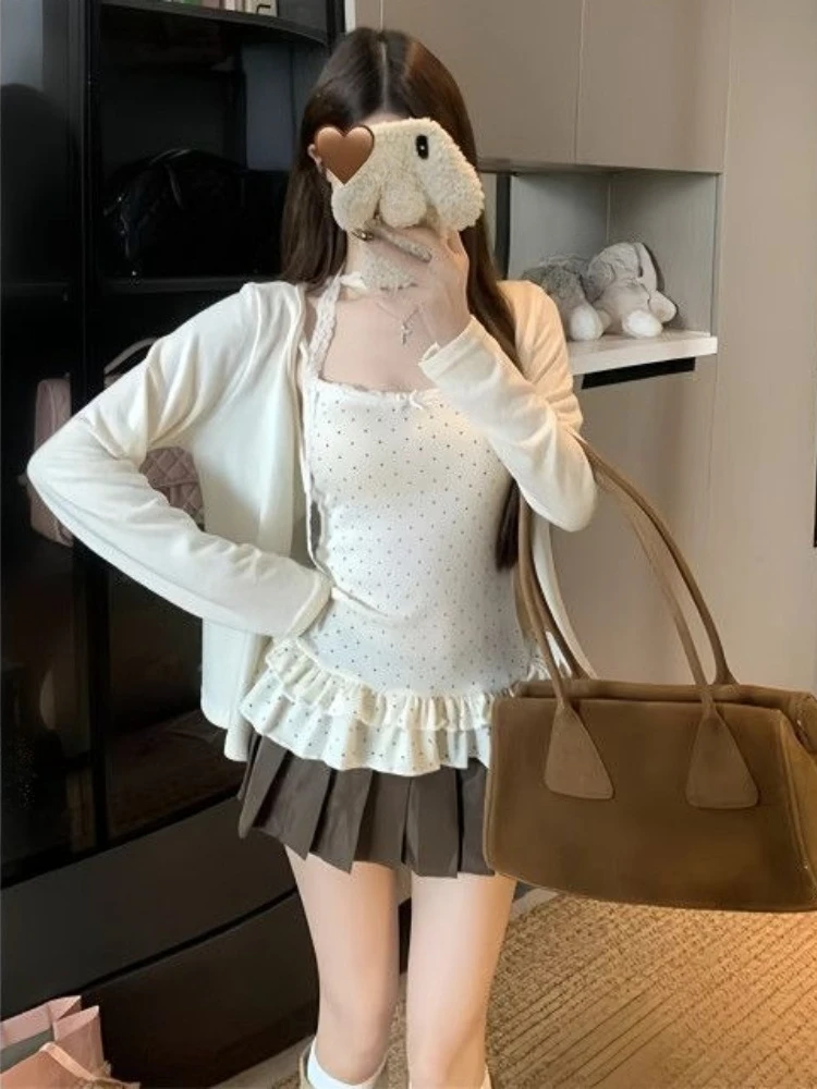 Ensemble chemisier Vintage à manches courtes pour femmes, ensemble 2 pièces rétro Y2k, haut court + gilet Slim, vêtements à la mode coréenne, printemps 2026