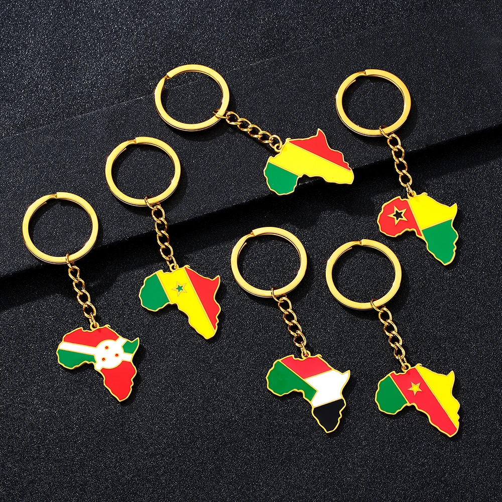 Llavero de acero inoxidable de primera calidad con colgante de bandera de mapa de África, Ghana, Nigeria, capa, Verde, Congo, Uganda, regalo para entusiastas de los viajes