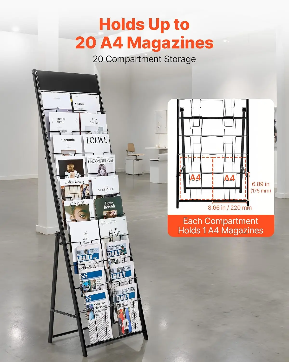 Brochure Display Stand Floor Rack Pockets Literature Metal Holder Office Shop Exhibition Catalog