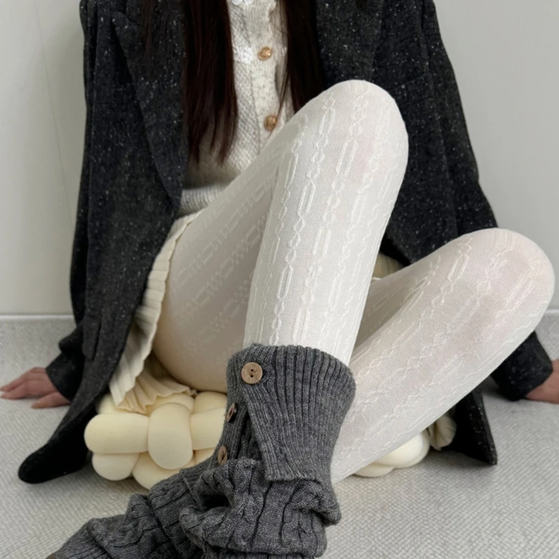 Vintage Chain Twist Striped Pattern Cotton Tights for Women Breathable Leggings Spring Fall Opaque Pantyhose Stockings image 5