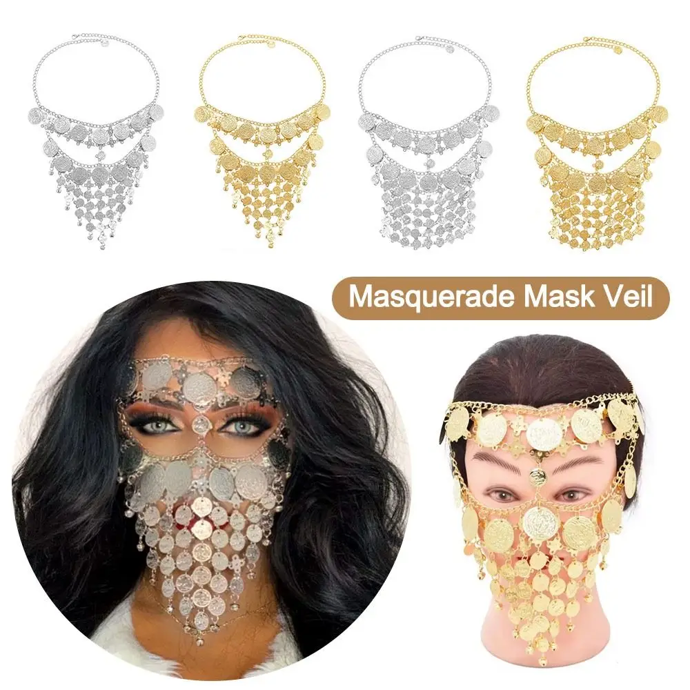 เหรียญ Bell พู่ Masquerade หน้ากาก Veil สไตล์โบฮีเมียนหรูหราจี้ Face Chains แฟชั่น Retro ผู้หญิงเครื่องประดับหน้ากาก