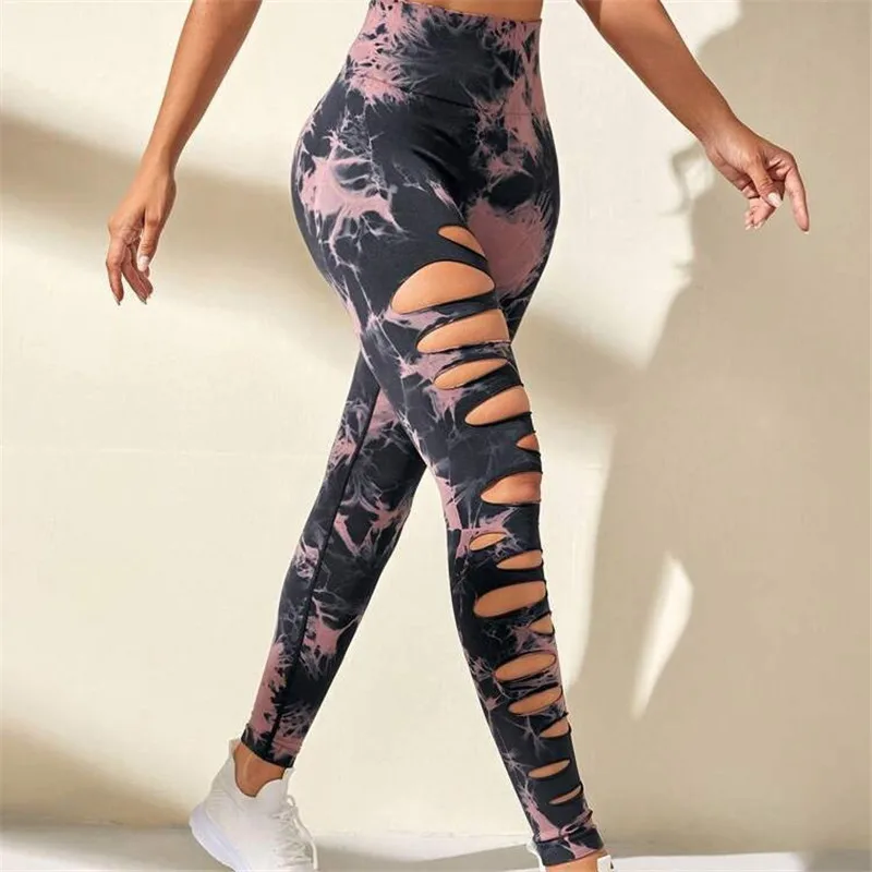 

2023 Hollow Tie Dye Yoga Pants High Waist And Hip Lift Fitness Pants Running Pants Yoga Suit Women's Abdominal Tights