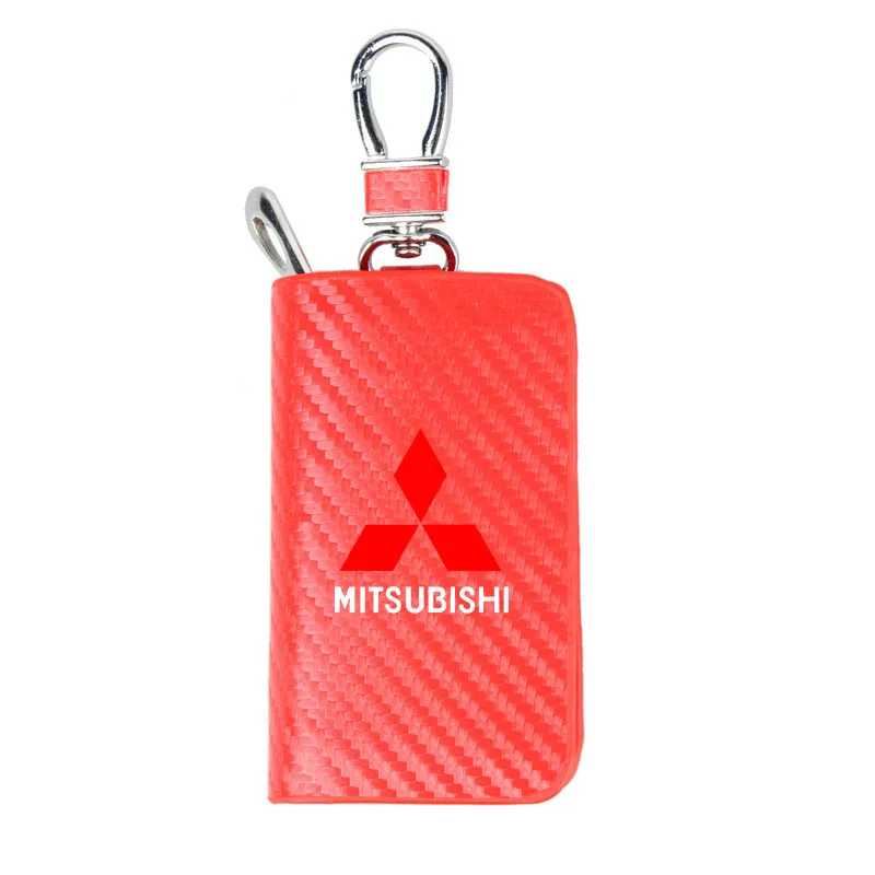 Car Key Protector Bag Carbon Fiber Key Holder Keyring Wallet Zipper for Mitsubishi Lancer ASX Outlander Pajero Evolution Car