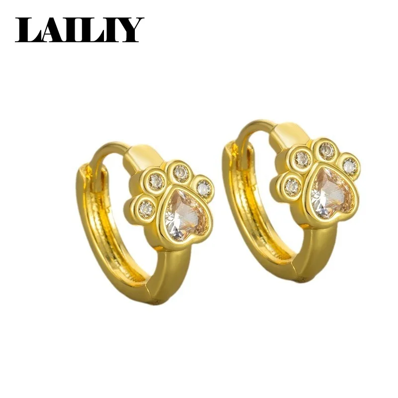 LAILIY 925 Sterling Silver 18K Gold Cute Pet Paw Print Stud Earrings For Women Fashion Jewelry Weddings Engagements Party Gift