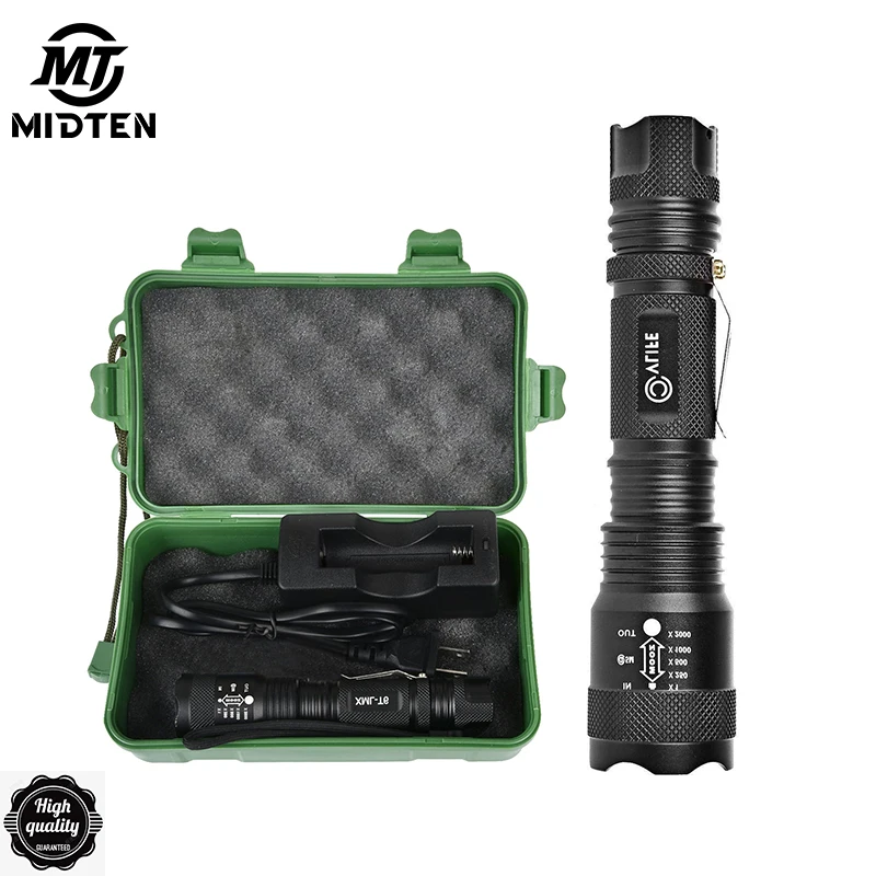 

MidTen Rifle Flashlight With Box Rechargeable Tactical LED Scout Gun Light Resistant Torch Zoomable Water Handheld Shotgun Hunti