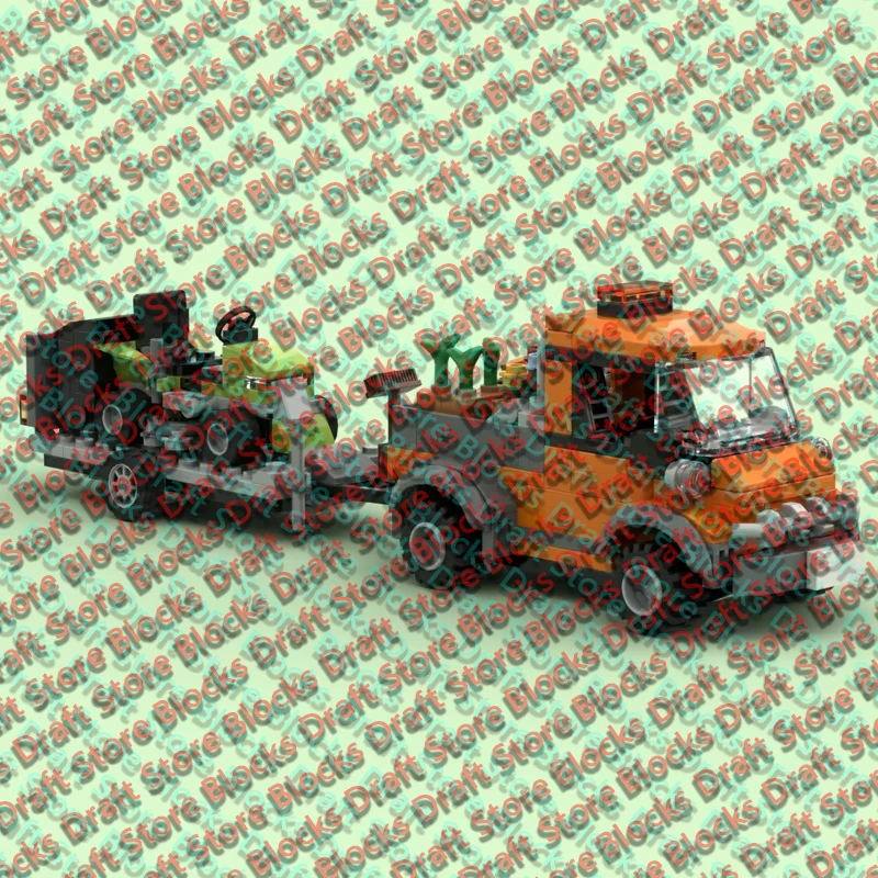 City Car Model MOC Building Bricks Pickup Truck With A Lawn Mower Modular Technology  Holiday Gifts Assemble Toys Suit QWERT