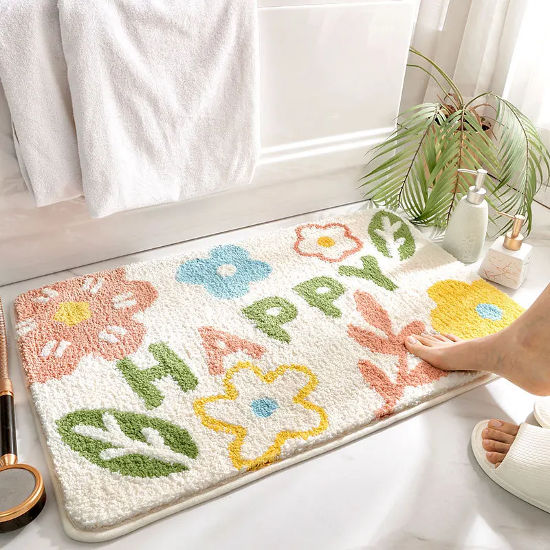 Bathroom Mat, Absorbent Anti Slip Mat, Dirt Resistant Door Mat for Bathroom Entrance, Flocking, Wave Shaped, Home Decoration