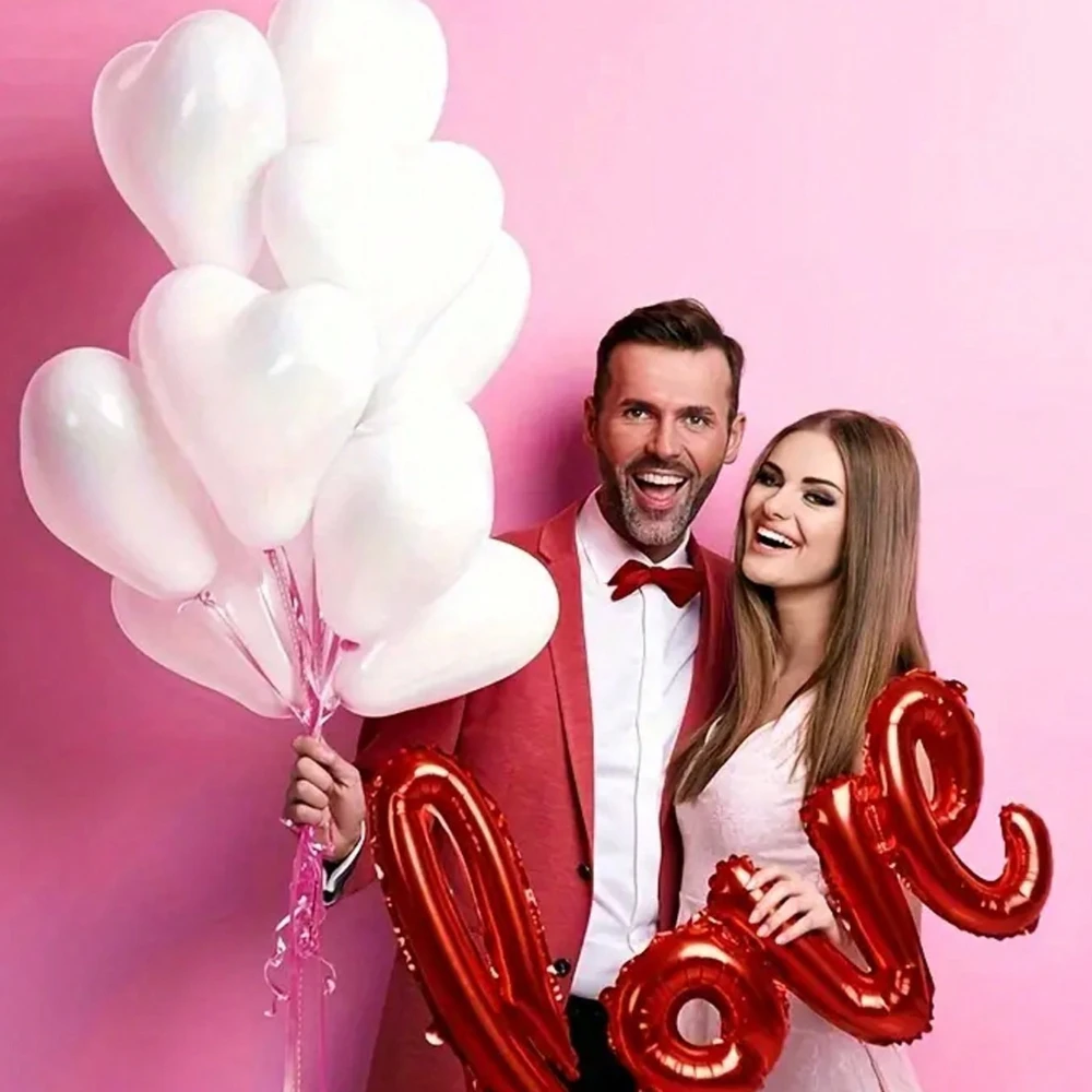 30 Stück weiße, schwarze, rote herzförmige Latexballons für Valentinstag, Geburtstag, Hochzeit, Jahrestag, Themenpartys, Verlobung – Detail 1