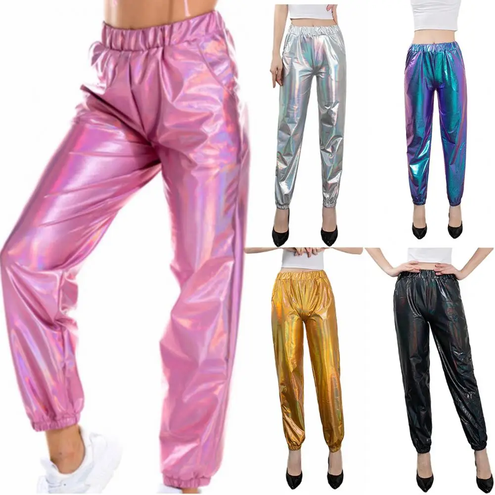 

Loose High Waist Metallic Trousers Dance Performance Hip Hop Pants for Women Nightclub Pole Dance Trousers Hip Hop Slacks Pants