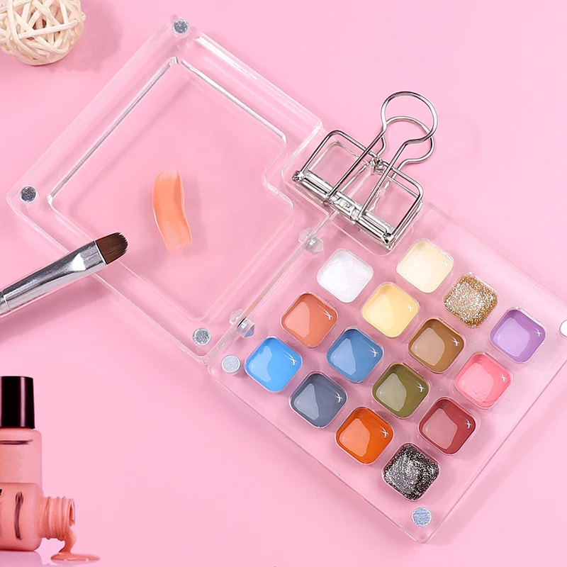 8/15 Grids Nail Art Palette False Nail Tips Mixing Color Drawing Board Mini Portable Acrylic Pigment Box Gel Polish Display