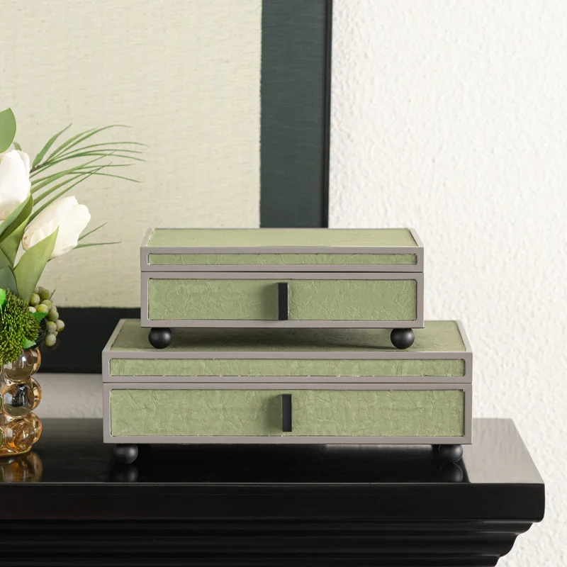 Green Leather Jewelry Box Exquisite Minimalist Ring Necklace Earrings Bracelet Storage Boxes Travel Makeup Organizer Container