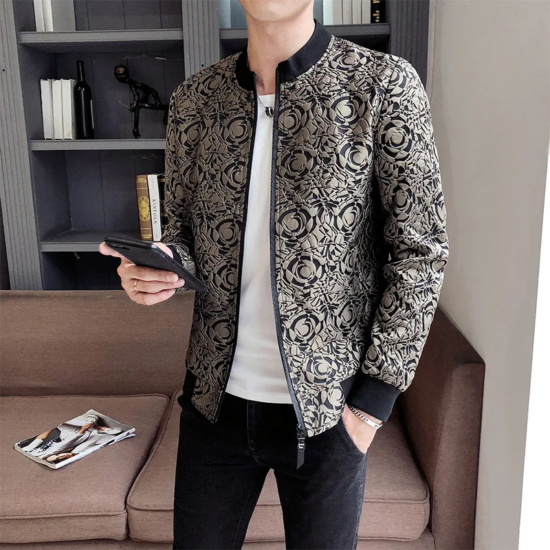 Masculina Jaqueta Vintage Jacket Jacquard Jacket Men Zipper Bomber Jacket Long Sleeve Casual Jackets Bomber Baroque Party Wear