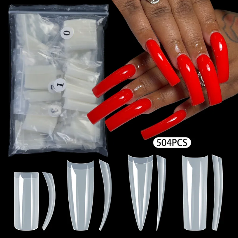 

504PCS Half Cover Nail Plate Wearable Fake Nail Tips Manicure Ultra Thin Nail Extension Ballerina Extra Long False Nail Patch
