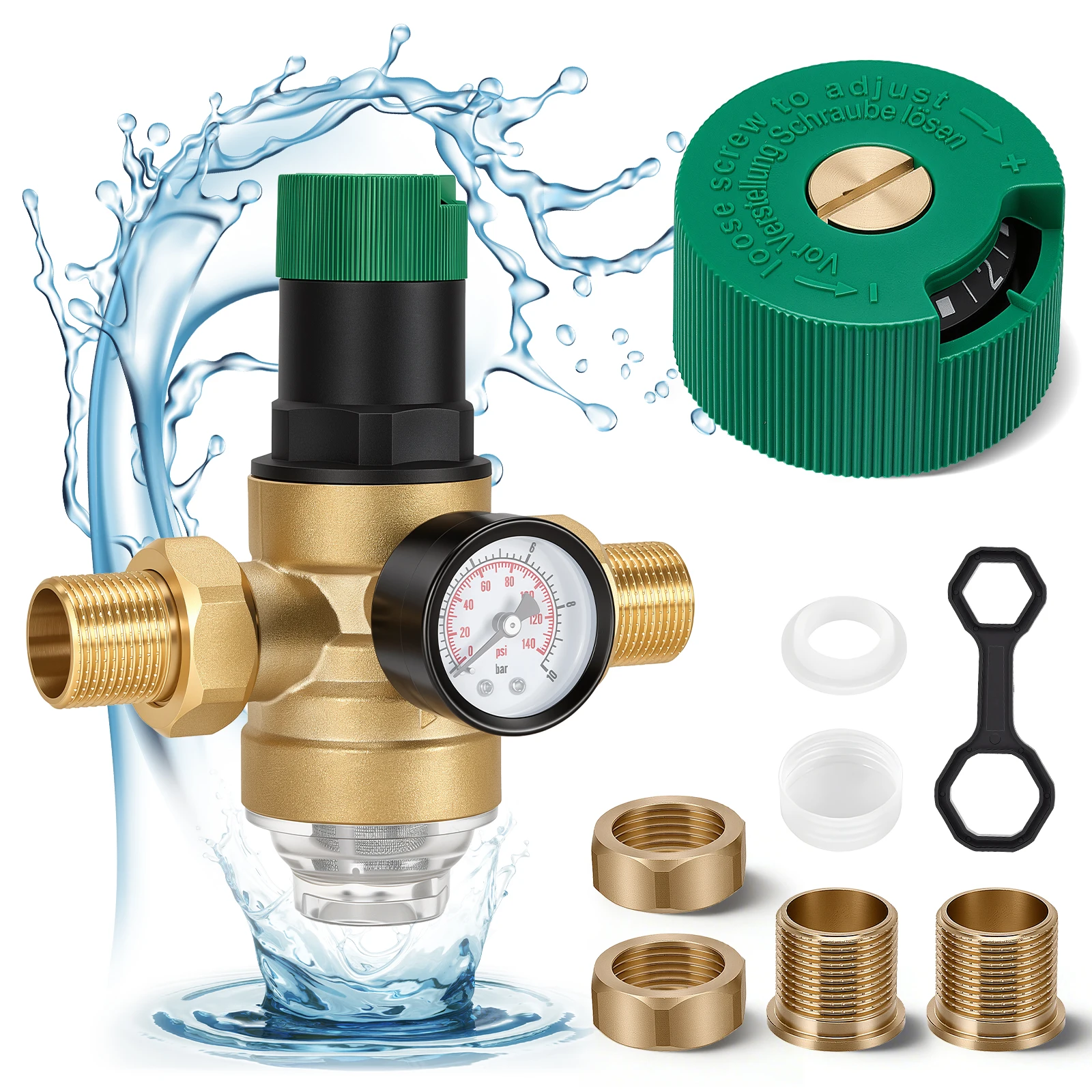 Adjustable Water Pressure Reducer Reducing Valve Pressure Control Prefilter Water Pressure Regulating Filter Valve ﻿